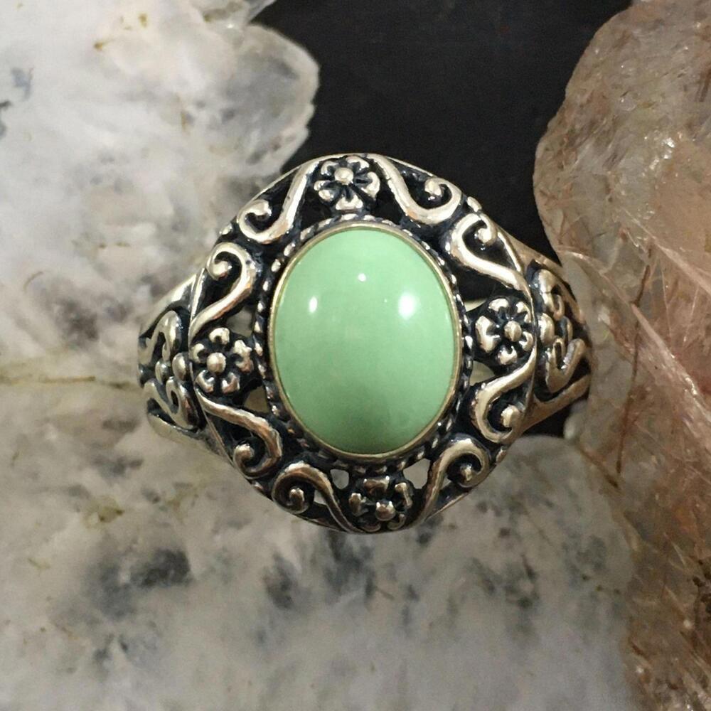Carolyn Pollack Sterling Silver Oval Variscite Decorated Floral Ring For Women - Picture 4 of 10